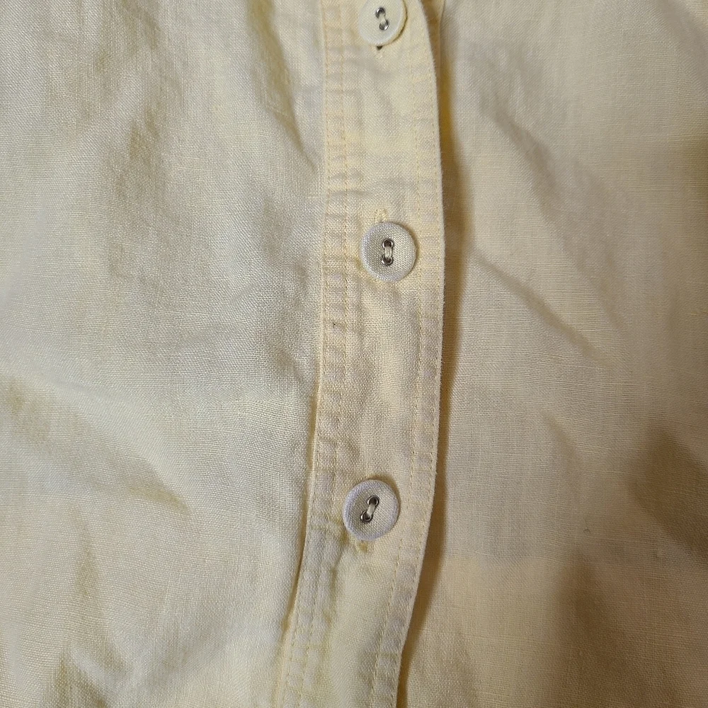 Eileen Fisher Medium Petite Pale Yellow Organic Linen Button Front Blouse - Picture 6 of 8